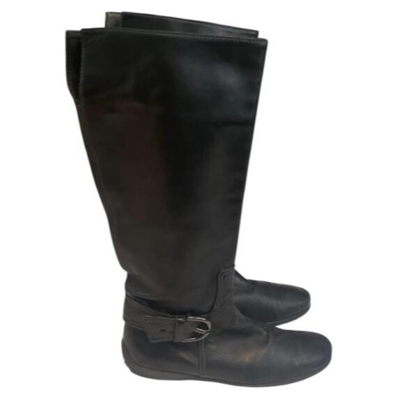 Vintage Tod’s Black Leather Winter Boots Knee High Italy Box M Buck Women sz 9 - Picture 4 of 10